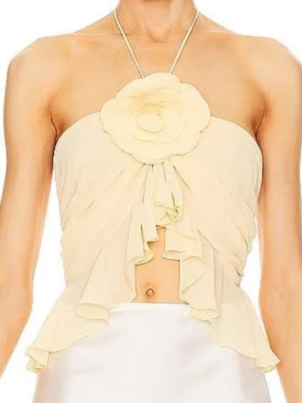 Ronny Kobo Walker Top in Buttercream Halter Floral Ruffle Camisole Medium